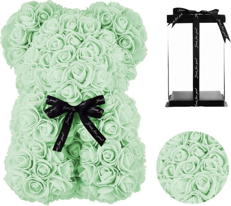 Mint Groen Rozen Beer 25 CM | Inclusief Giftbox !