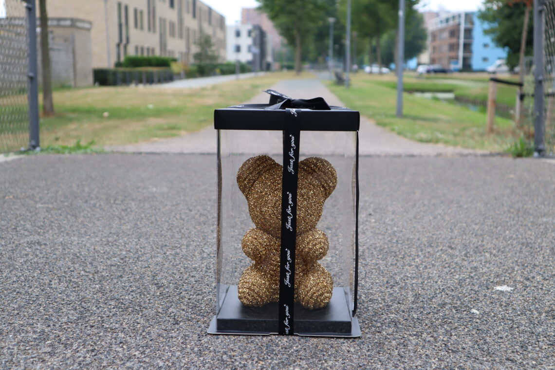 ZeyMem | Diamond Beer Incl. Gift Box | 25 cm | Rose Bear | Goud